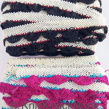 Fuchsia Pink / Black Crochet Trim With Off White Pearls, Scallop Trimming, Approx. 30mm wide